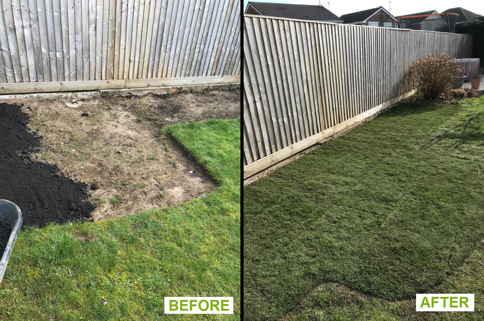 Turf over flower bed - before and after